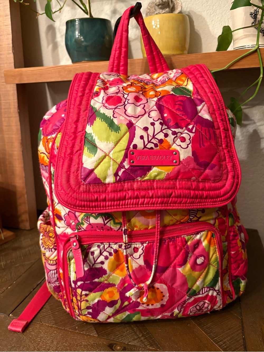 Vera Bradley Hot Pink and Multicolor Floral Quilted Backpack - Picture 1 of 5